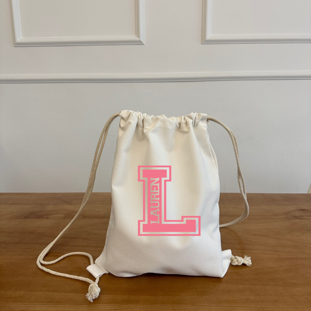 White Cotton Drawstring Backpack - Varsity