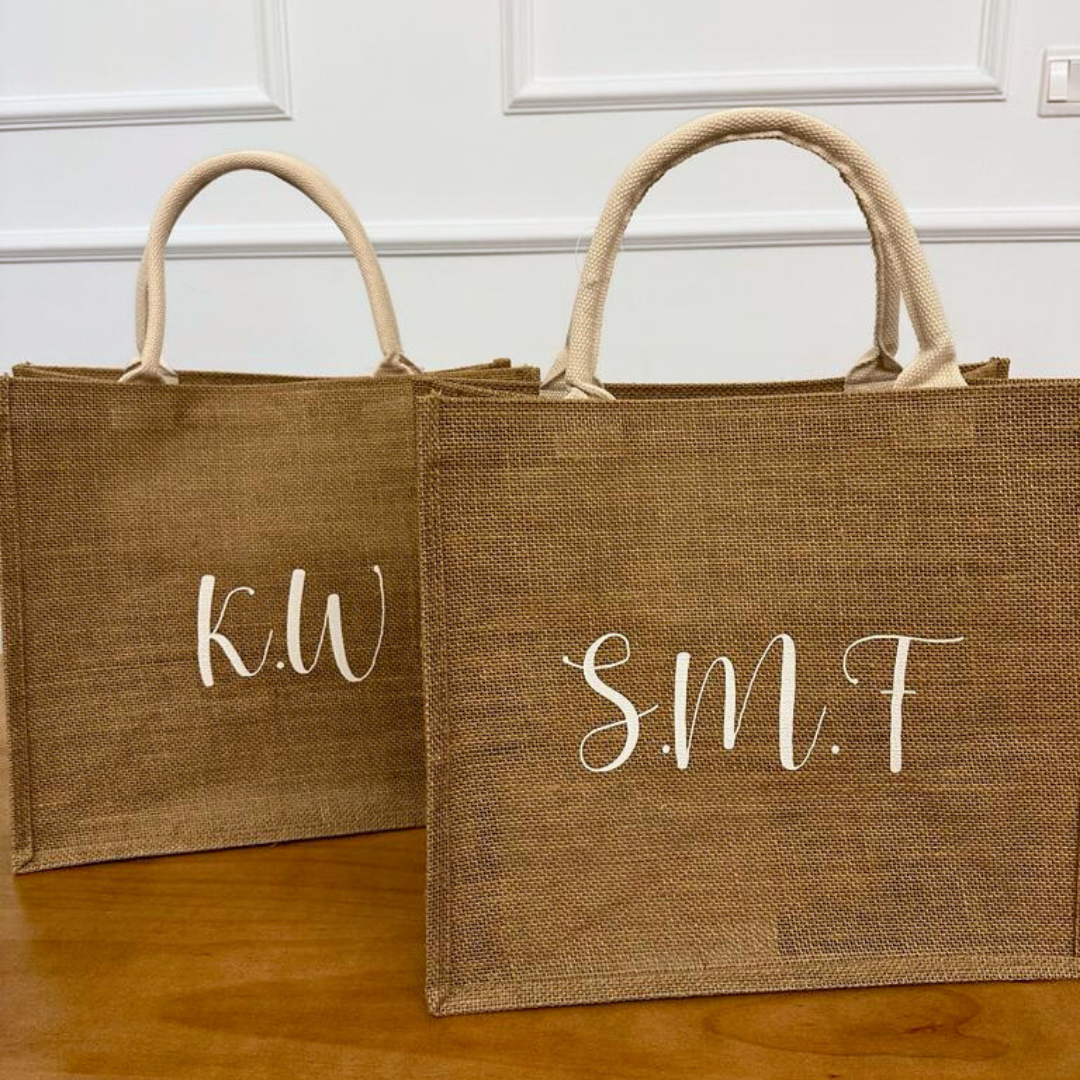 Natural Woven Burlap Bag - Name or Initials