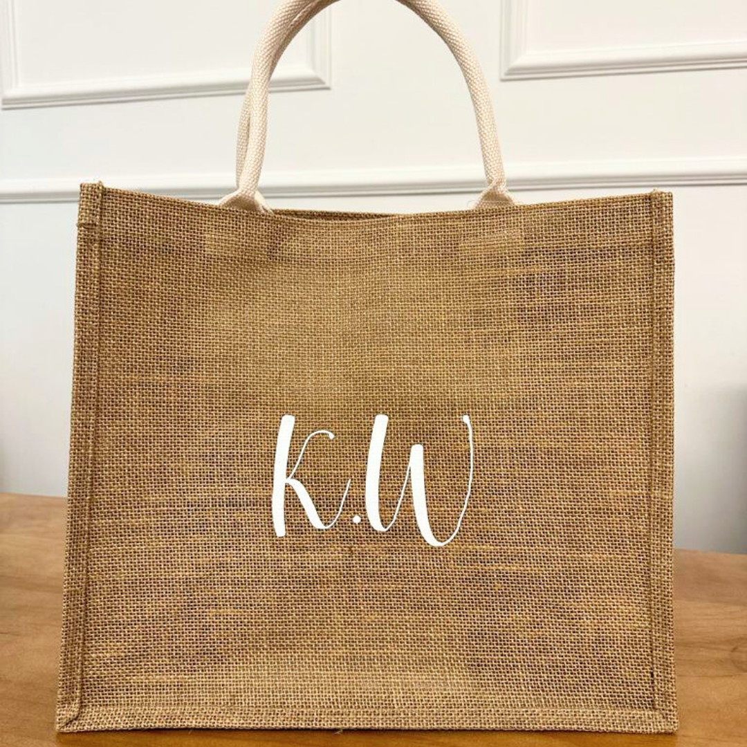 Natural Woven Burlap Bag - Name or Initials