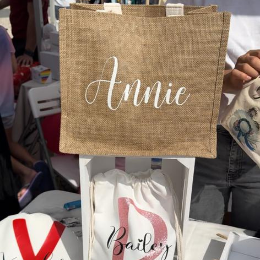 Natural Woven Burlap Bag - Name or Initials