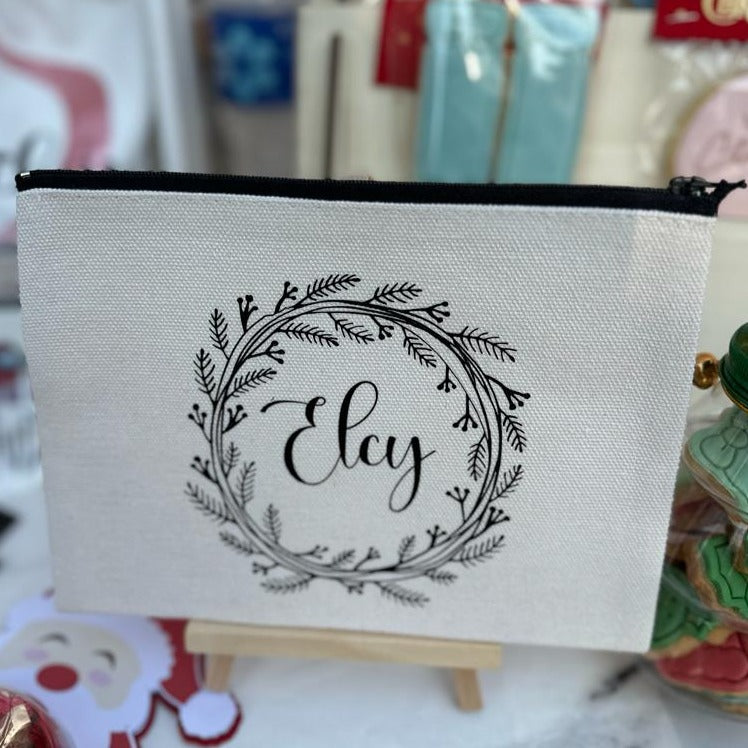 Multi-Purpose Cotton Pouch/Pencil Case with Zip - Name Wreath Collection