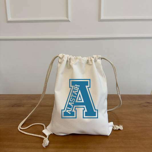 White Cotton Drawstring Backpack - Varsity