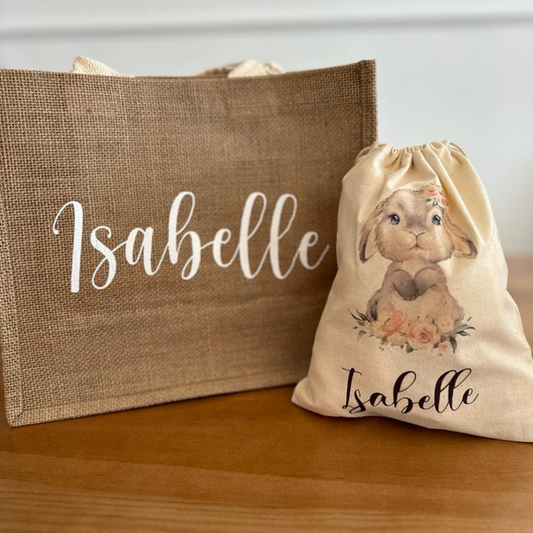 Natural Woven Burlap Bag - Name or Initials