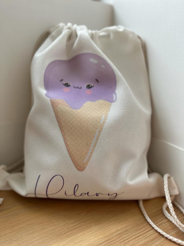 White Cotton Drawstring Backpack - Sweet One Collection