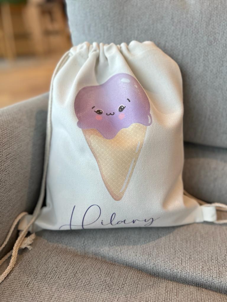 White Cotton Drawstring Backpack - Sweet One Collection