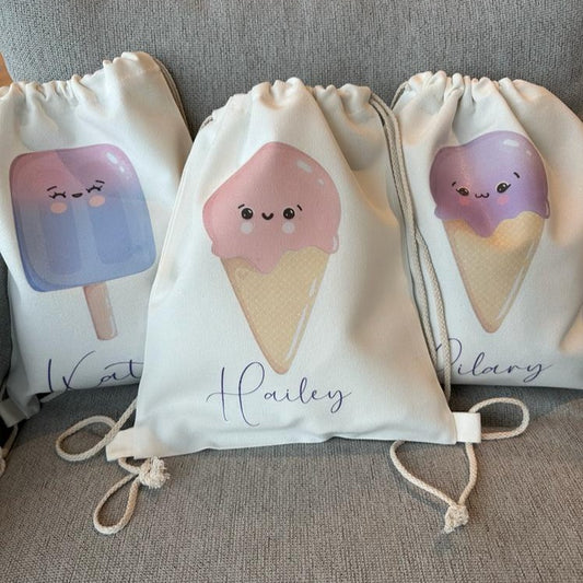 White Cotton Drawstring Backpack - Sweet One Collection