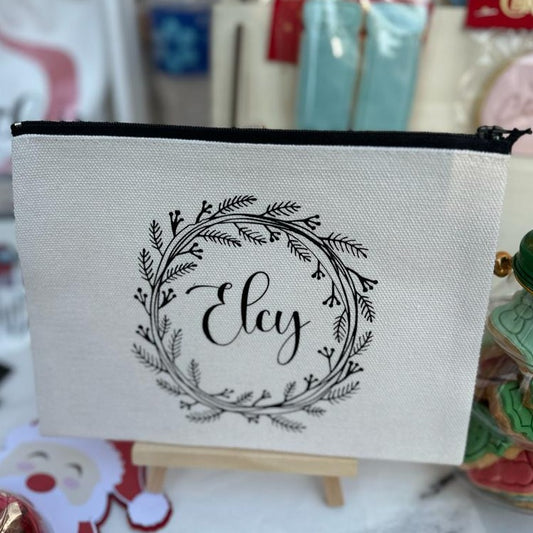 Multi-Purpose Cotton Pouch/Pencil Case with Zip - Name Wreath Collection