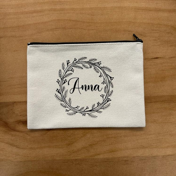 Multi-Purpose Cotton Pouch/Pencil Case with Zip - Name Wreath Collection